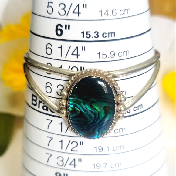 Vintage Sterling Silver Marked Sc with Abalone Cuff Bangle Adjustable - Picture 5 of 5